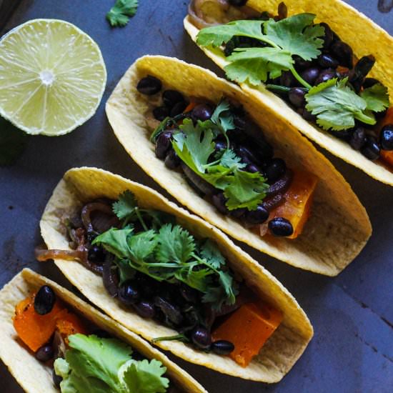 Butternut Squash & Black Bean Tacos - Recipe photo by TheBlissfulBalance