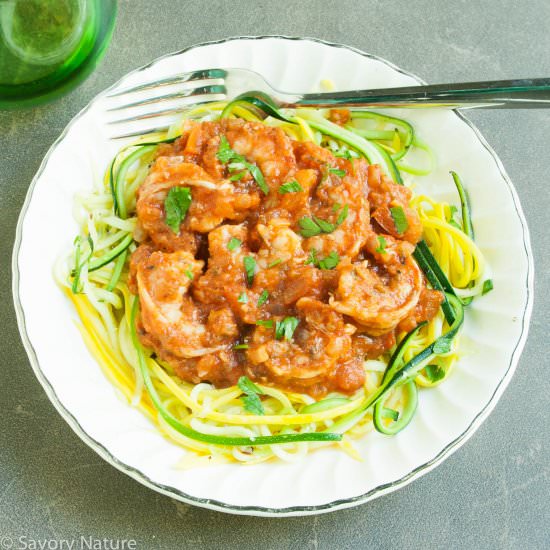 Shrimp Fra Diavolo over Zoodles - Recipe photo by SavoryNature
