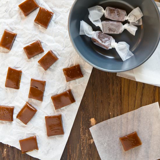 Chewy Pumpkin Spice Caramels - Recipe photo by thebrewerandthebaker