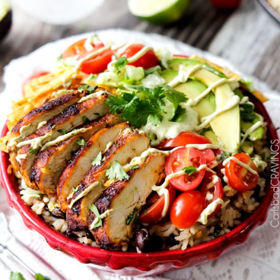 Fiesta Ranch Chicken Burrito Bowls - Recipe photo by carlsbadcravings