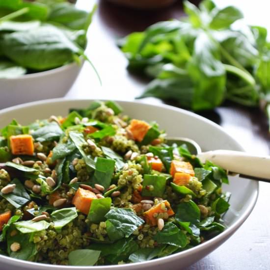 Quinoa Salad w/ Pesto & Sweet Potato - Recipe photo by thathealthykitchen