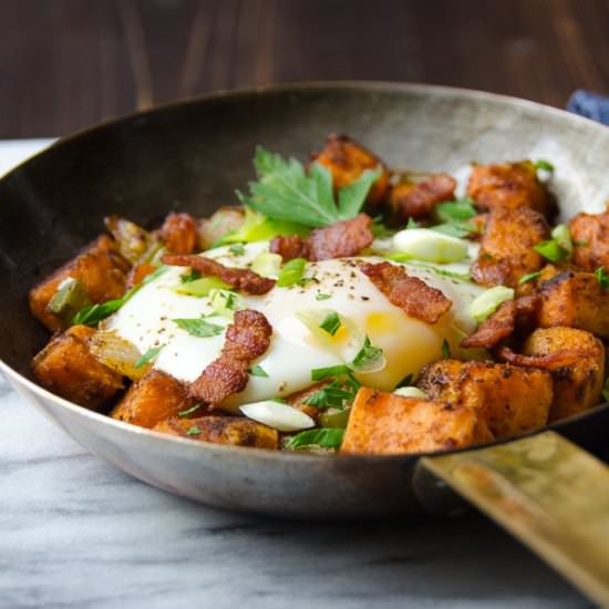 Sweet Potato and Bacon Hash - Recipe photo by garlic and zest