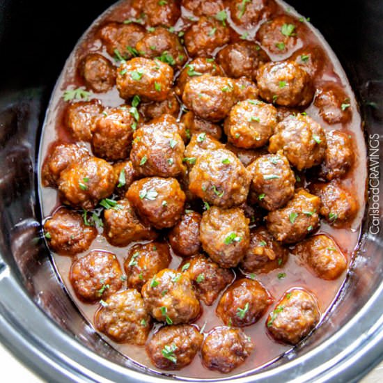 Slow Cooker Honey Buffalo Meatballs - Recipe photo by carlsbadcravings