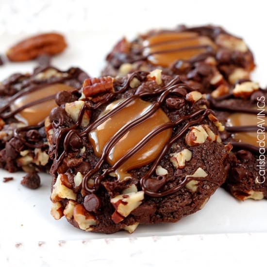 Triple Chocolate Turtle Cookies - Recipe photo by carlsbadcravings