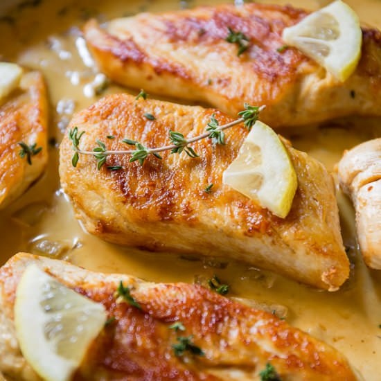 Skillet Chicken with Lemon Thyme - Recipe photo by sallysbakingaddiction
