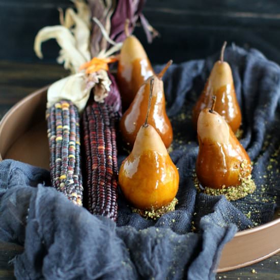 Caramel Dipped Bosc Pears - Recipe photo by peasandpeonies