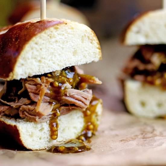 Honey Mustard Pork Pretzel Sliders - Recipe photo by dinnerthendessert