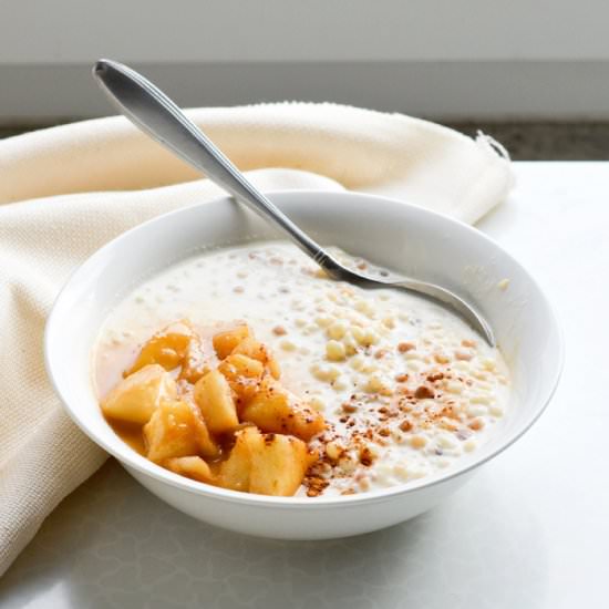 Fregola Porridge with Apples - Recipe photo by sugarsalted