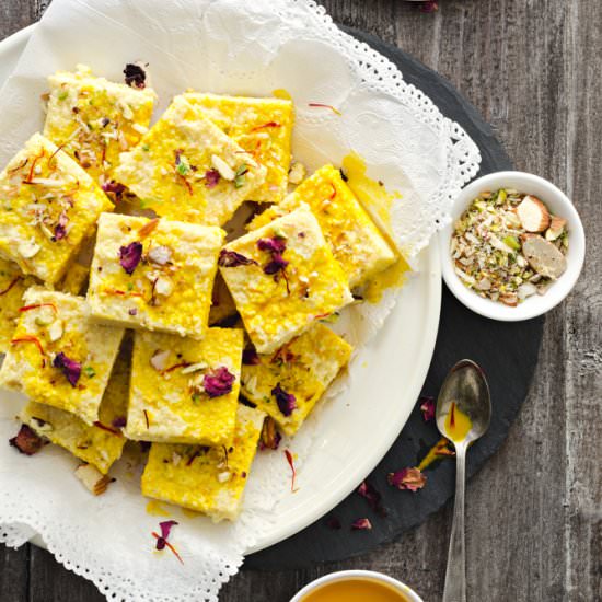 Kesar Kalakand - Recipe photo by cubesnjuliennes