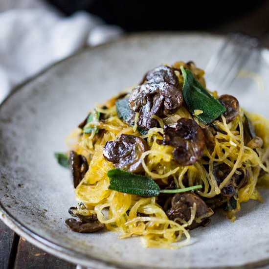 Spaghetti squash w/mushrooms & sage - Recipe photo by Feasting at Home