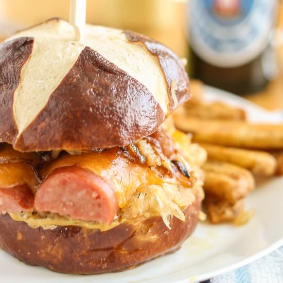 Oktoberfest Kielbasa Burger - Recipe photo by Strawberry Blondie Kitchen