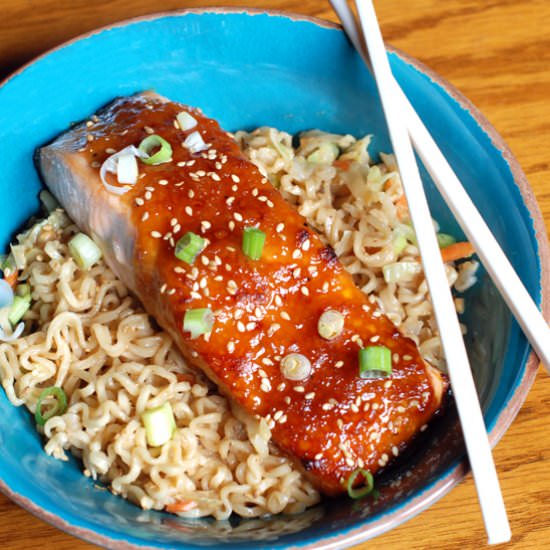 Miso-Glazed Salmon with Ramen - Recipe photo by Circle B Kitchen