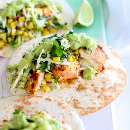 Fish Tacos with Grilled Corn Slaw - Recipe photo by thebrickkitchen