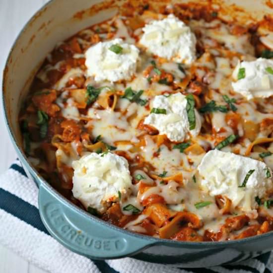 Rustic Skillet Lasagna - Recipe photo by CookingInStilettos