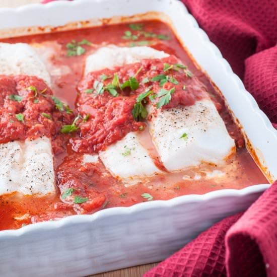 Fresh Cod Baked in Tomato Sauce - Recipe photo by photosandfood