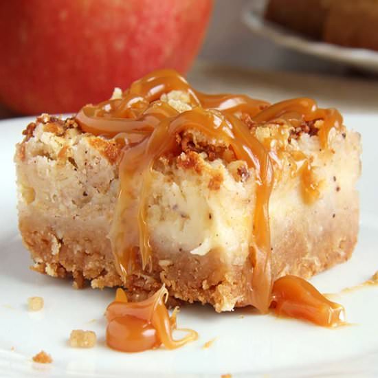 Caramel Apple Crisp Cheesecake Bars - Recipe photo by cakescottage