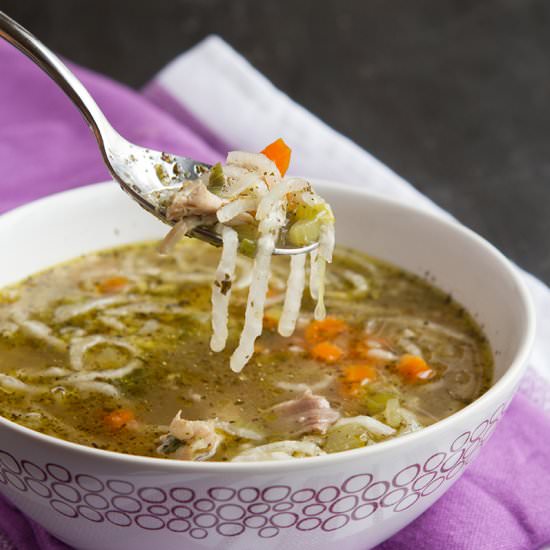 Low-Carb Chicken “Noodle” Soup - Recipe photo by HealthfulPursuit