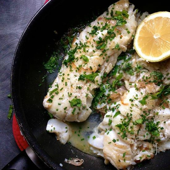Pan Roasted Cod w/ Fresh Herbs - Recipe photo by PinchandSwirl