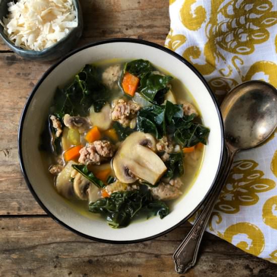 Kale, Sausage and Farro Soup - Recipe photo by borrowedsalt