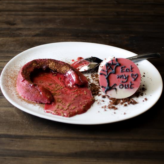 Raspberry White Chocolate Lava Cake - Recipe photo by The Flavor Bender