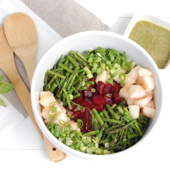 Grilled Pear-Beet-Asparagus Quinoa - Recipe photo by theminniechef