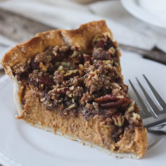 Pecan Streusel Pumpkin Pie - Recipe photo by lovegrowswild
