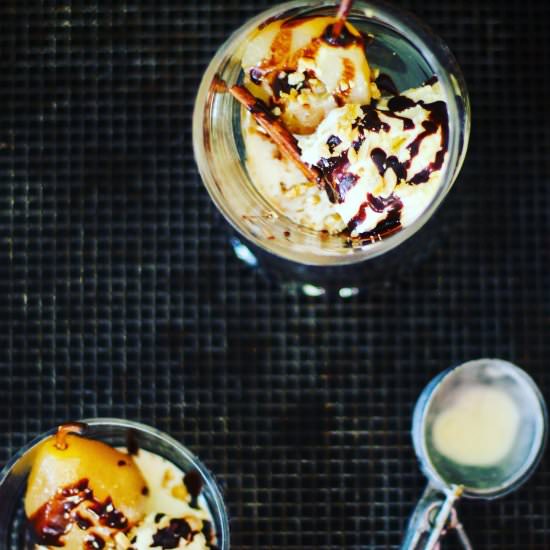 Spiced Poached Pear with Chocolate - Recipe photo by umamikitchen
