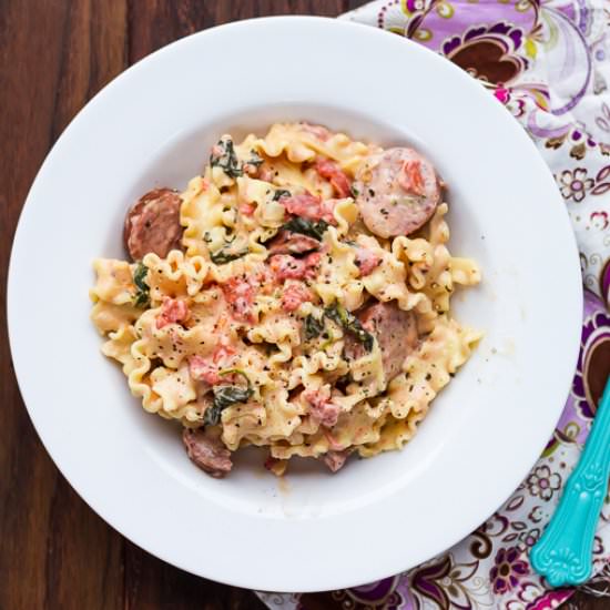 Creamy Sausage & Spinach Pasta - Recipe photo by thebrewerandthebaker