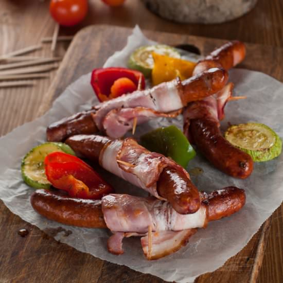 Baked Sausages Wrapped in Bacon - Recipe photo by sweetliving2