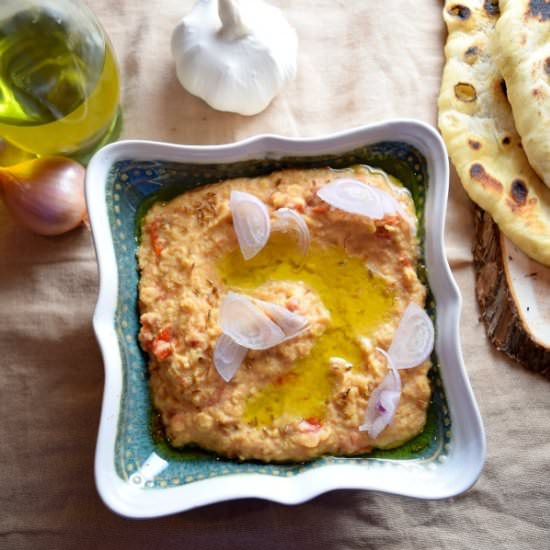 Warm Red Lentil Hummus - Recipe photo by makeitmediterranean