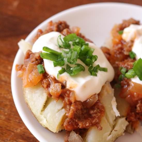 Sloppy Joe Baked Potatoes - Recipe photo by Thehappyflammily