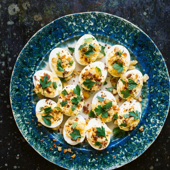 Falafel-Spiced Deviled Eggs - Recipe photo by Kitchen Konfidence