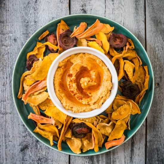 Baked Veggie Chips w/ Hummus - Recipe photo by livingchirpy