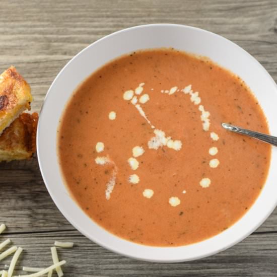 Tomato Bisque + Grilled Cheese - Recipe photo by foodiegirlchicago