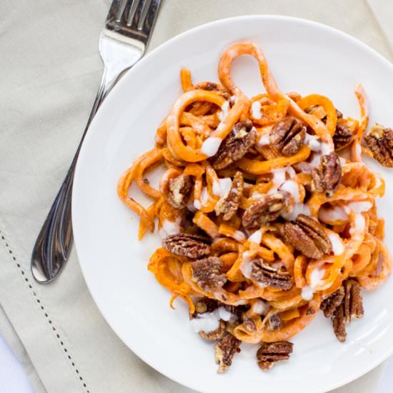 Spiralized Sweet Potato Casserole - Recipe photo by KitchenOfEatin