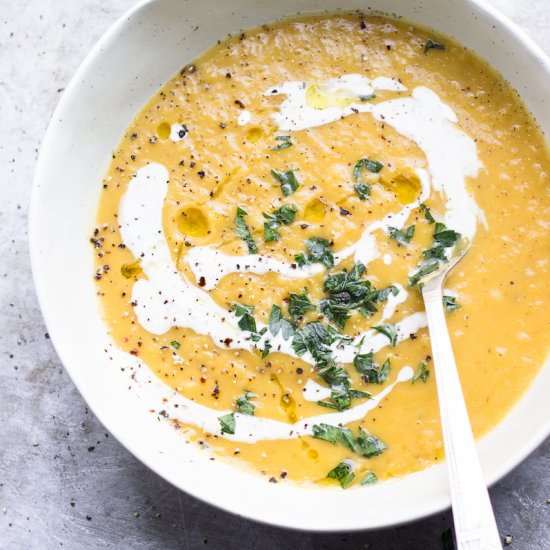 Pumpkin Soup w/ Curry Yogurt Sauce - Recipe photo by withfoodandlove