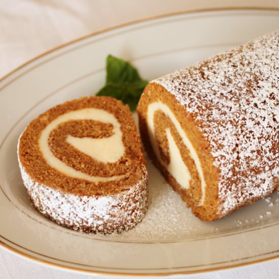 Pumpkin Roll Cake - Recipe photo by CookandBeMerry