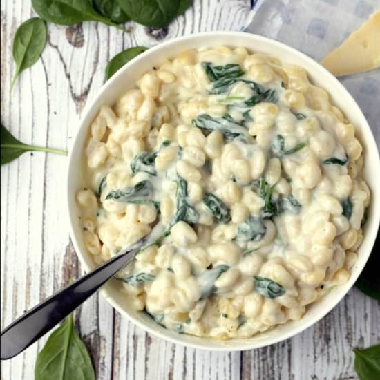Blue Brie Spinach Mac and Cheese - Recipe photo by happyveggiekitchen