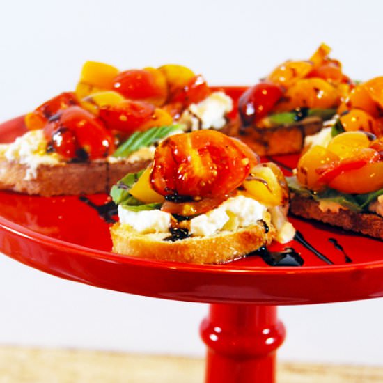 Cherry Tomato Crostini with Burrata - Recipe photo by thecharmingdetroiter