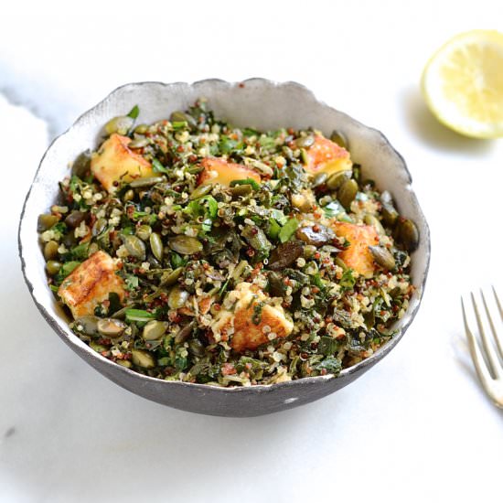 Quinoa, chard and halloumi salad - Recipe photo by Bibbyskitchenat36