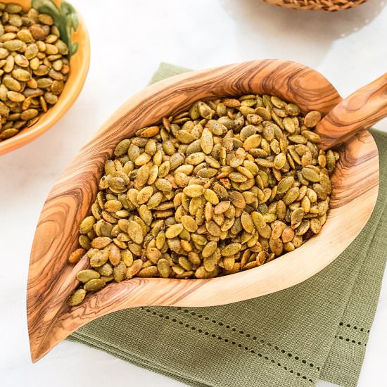 Spiced Pumpkin Seeds (Pepitas) - Recipe photo by stripedspatula