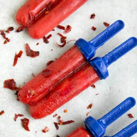 Spicy Strawberry Popsicles - Recipe photo by thetomatotart