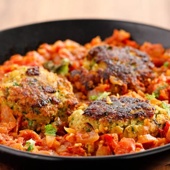 Cod Cakes in Spicy Tomato Sauce - Recipe photo by veggiesbycandlelight