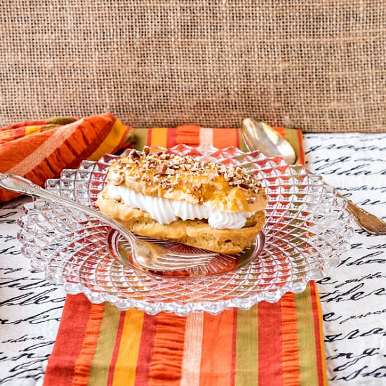 Pecan Pie Eclairs - Recipe photo by onlinepastrychef