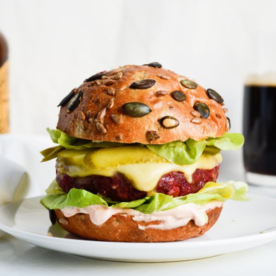 Royal Vegetarian Bean Beet Burger - Recipe photo by sugarsalted