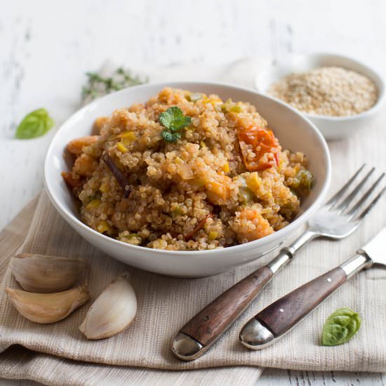Quinoa with vegetables and shrimps - Recipe photo by Katrinshine