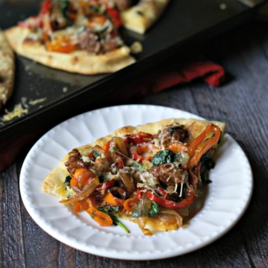 Easy Sausage & Peppers Flatbread - Recipe photo by MyLifeCookbook