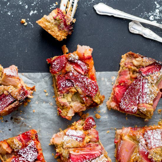 Strawberry, Rhubarb & Pistachio Bars - Recipe photo by thebrickkitchen