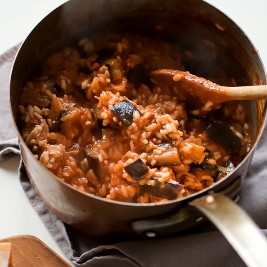 Creamy Tomato Risotto with Eggplant - Recipe photo by zielonysrodek
