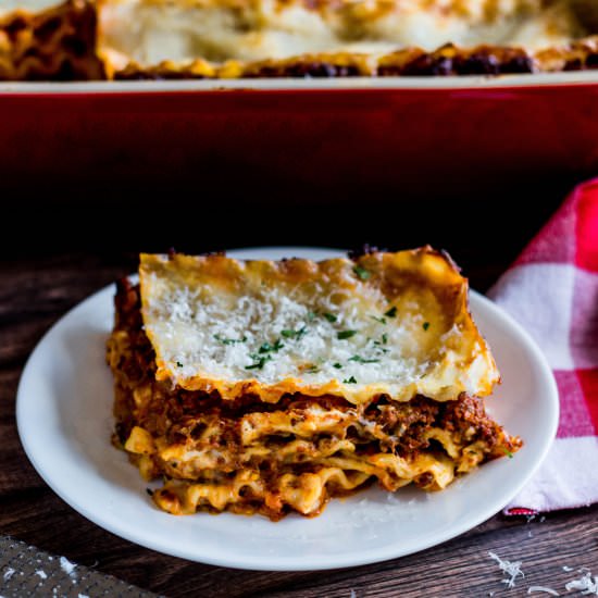 Lasagna Bolognese with Bechamel - Recipe photo by My Three Seasons